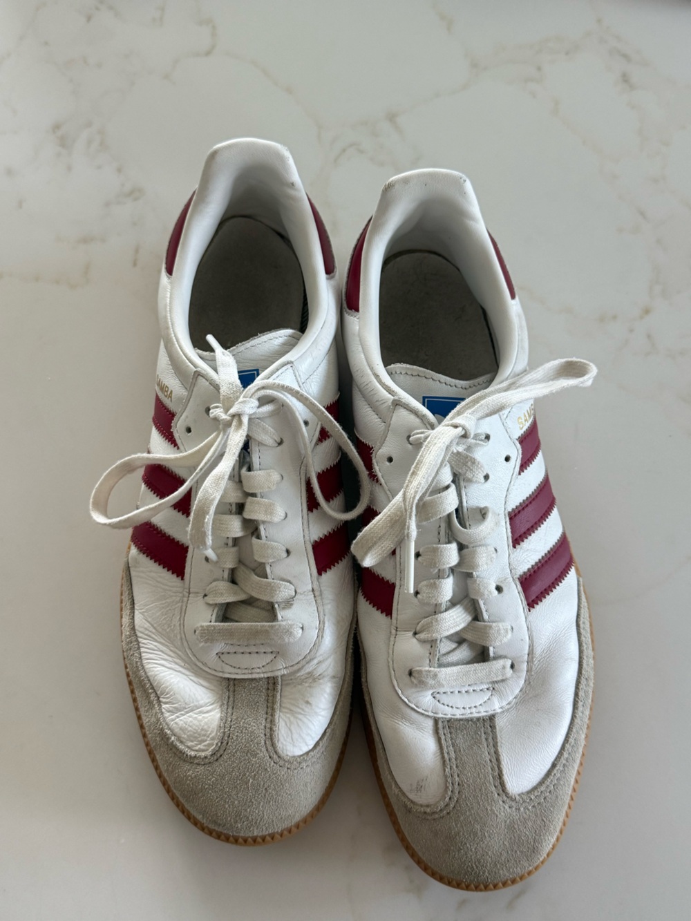 adidas White Sambas with Red Stripes - Low-Top Casual